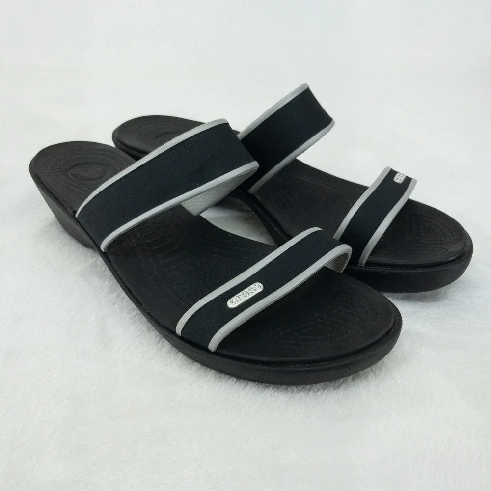 Crocs Madeira Wedge Slide Sandals Womens Size 10 Black Slip On